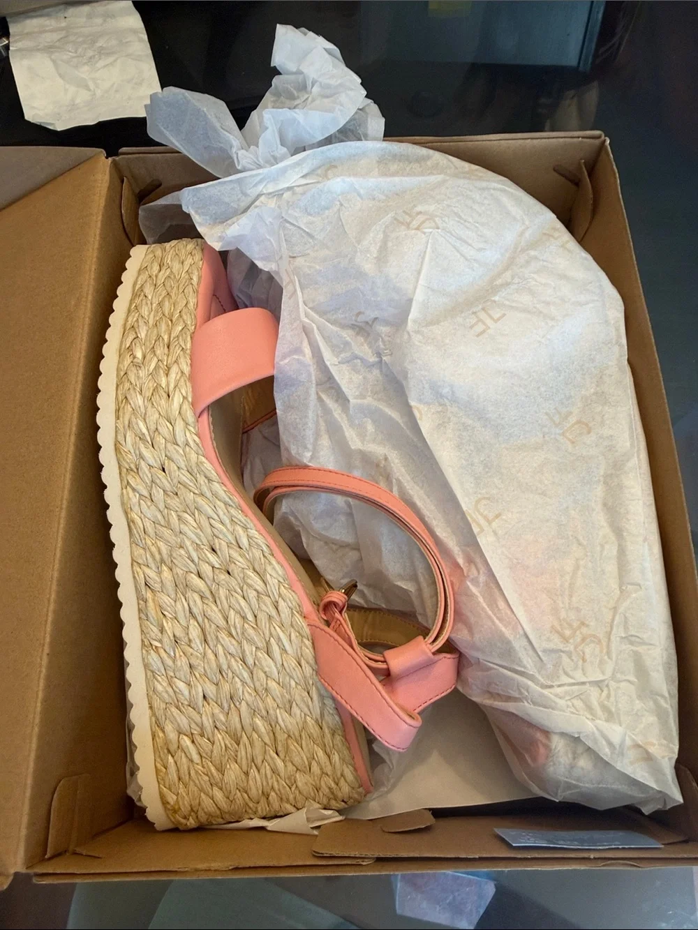 JustFab Coral Pink Espadrille Wedge Sandals